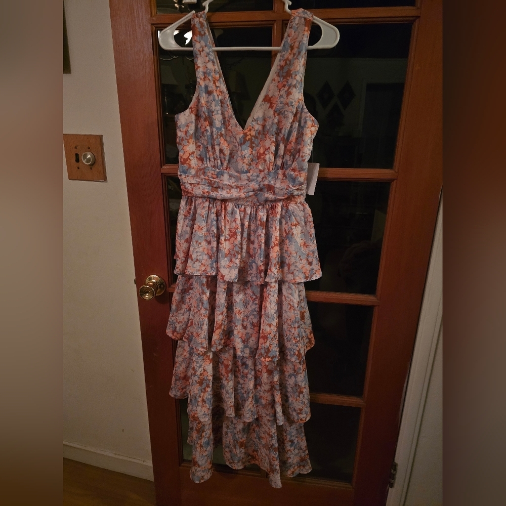 Koko + Mason Floral Tiered Ruffle Midi Dress NWT Small